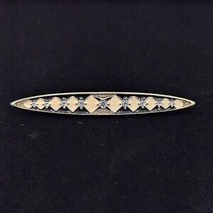 Art Deco Gold Tone Bar Pin Brooch Geometric Inlay Clear Rhinestones Vintage